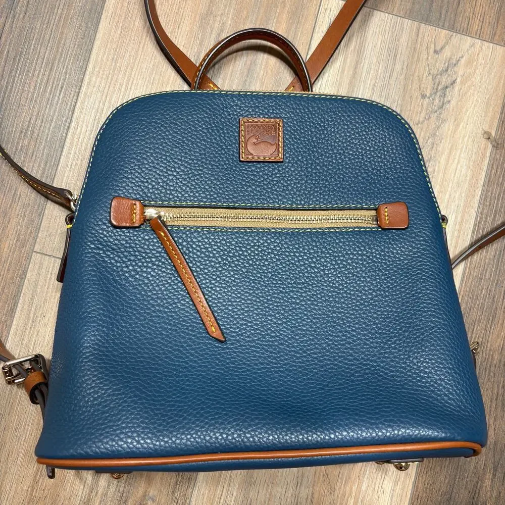 Dooney & Bourke Backpack Pebble Grain Jeans Blue Leather Pocket Adjustable Strap